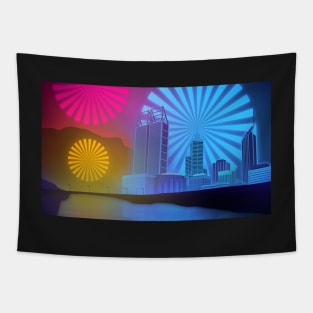 Perth Night Skyline With Fireworks Tapestry