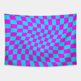 Twisted Checkered Square Pattern - Blue & Magenta Tapestry