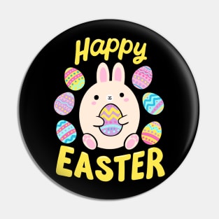 Happy Easter Day Cute Easter bunny holding an egg Pin