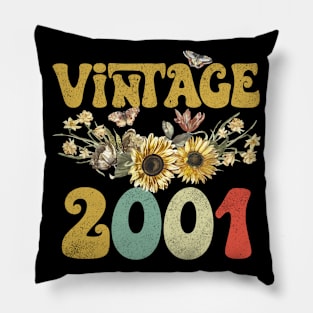 Vintage 2001 Sunflower Floral Retro Groovy 22nd Birthday Pillow