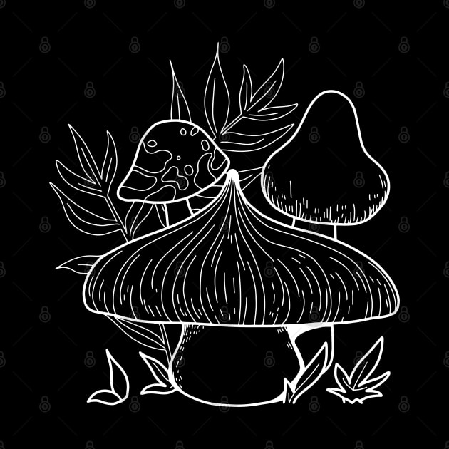 Mushroom Sprouts In Nature Line Art Design by Promen Art