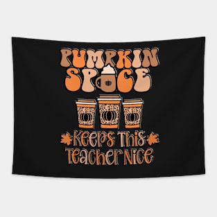 Funny Pumpkin Spice Keeps This Teacher Nice Fall Halloween Autumn Tapestry