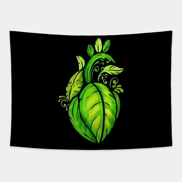 Heart Of Green Leaves - Vegetarian - Go Vegan Tapestry by SinBle