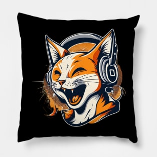 Laughing Cat - A Headset Wearing Feline Pillow