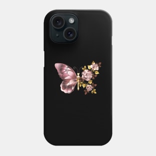 Flower Butterfly with Pink Gold Roses without blue leaves Phone Case