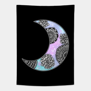 Crescent Moon Mandala Galaxy Tapestry