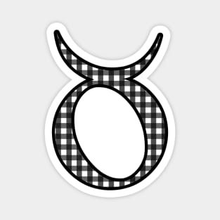 Taurus Zodiac Horoscope Symbol in Black and White Gingham Pattern Magnet