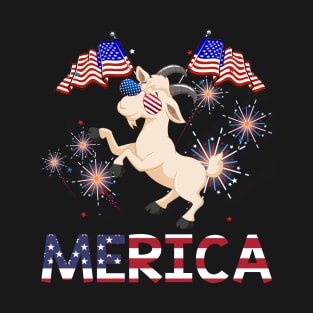 Merica Goat Usa American Flag Independence T-Shirt