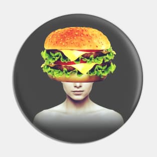 Burger head portrait Pin