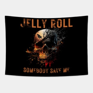 Jelly Roll "Somebody Save Me" Orange Rough Letters Skull Tapestry