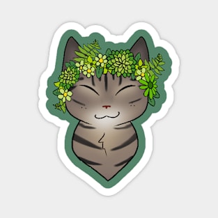 Green Flower Crown Kitty Magnet