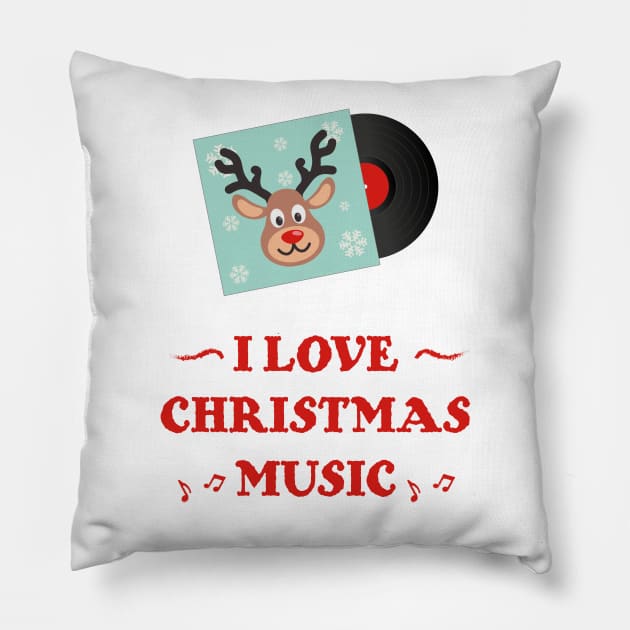 I Love Christmas Music | Deer Vinyl | Christmas Party Pillow by Fluffy-Vectors