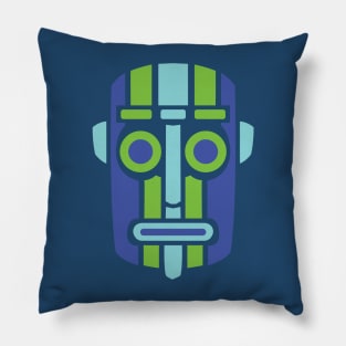 Blue and green retro Tiki mask Pillow