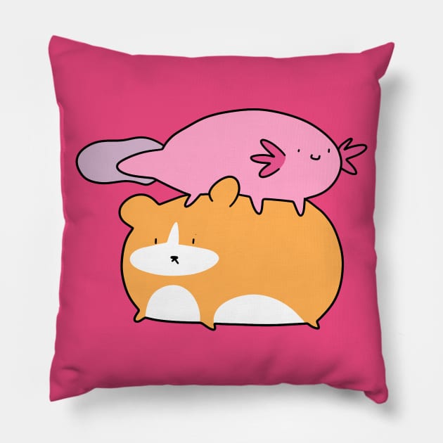 Axolotl and Hamster Pillow by saradaboru