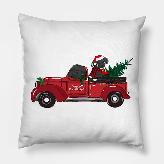 Cartoon Labradoodles Vintage Red Christmas Truck Pillow by emrdesigns