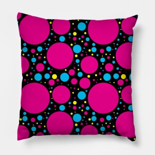 Pink, Blue and Yellow Dots on Black Pattern Pillow