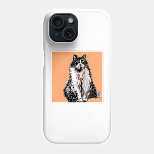 Tuxedo Cat Cute Drawing - on Apricot orange Phone Case