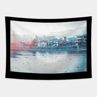 Sunset on Japanese River Tapestry