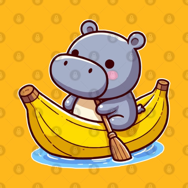 cute hippo on banana canoe by fikriamrullah