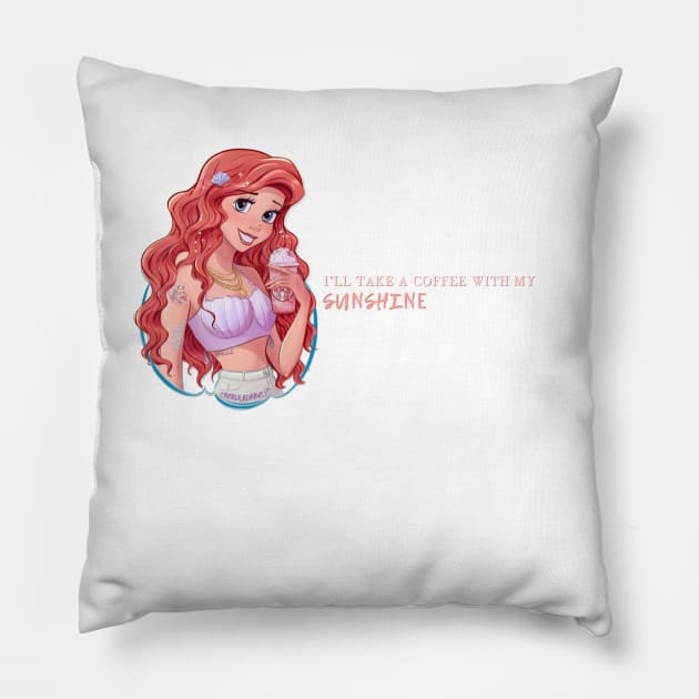 Mermaid Princess with Strawberry Frappuccino Pillow by Amadeadraws