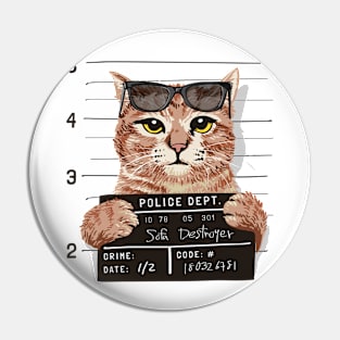 Sofa Destroyer Cat Arrested Mugshot Pin