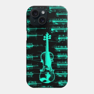 Teal Neon Da Vinci violin blueprint Phone Case