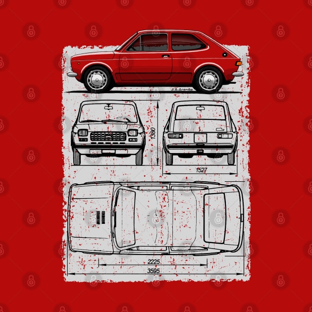 The beautiful, convenient and advanced to his time italian car with blueprint drawing by jaagdesign