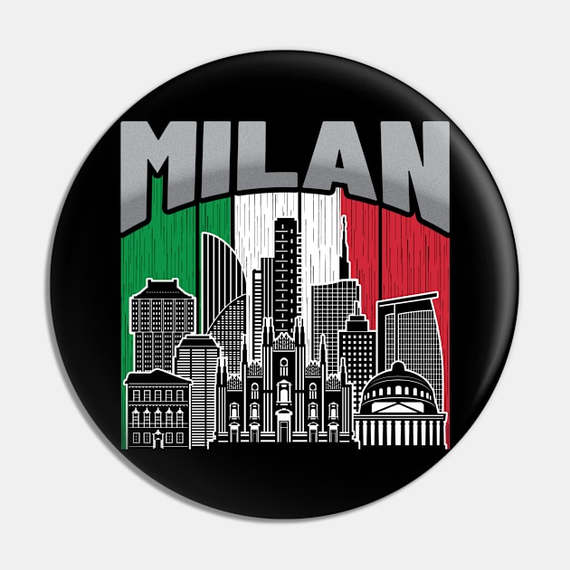 Milan Italy Skyline Vintage Flag Pin by travel2xplanet