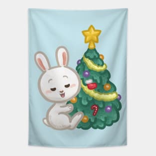 Bunny Hugging a Christmas Tree Tapestry