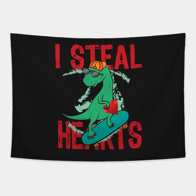 Kids I Steal Hearts Trex Dino Baby Boy Valentines Day Tapestry by yassinebd