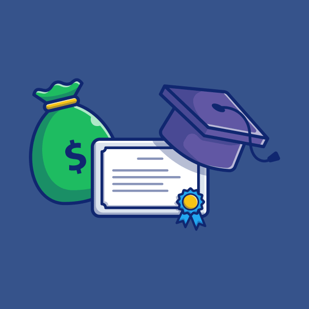 Scholarship, Money Bag, Graduation Cap And Certificate Cartoon by Catalyst Labs