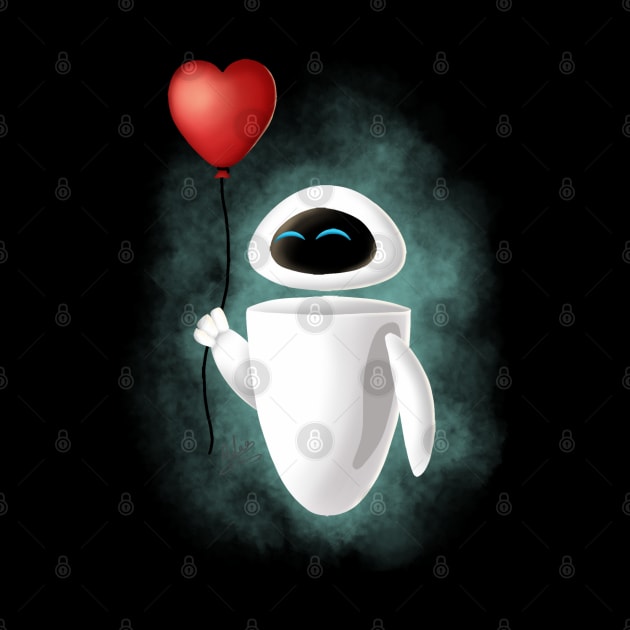 Modern robot with red heart balloon by Aalaa Bent Atef