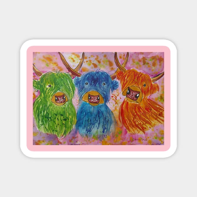 Colourful, Quirky Highland Cows Magnet by Casimirasquirkyart