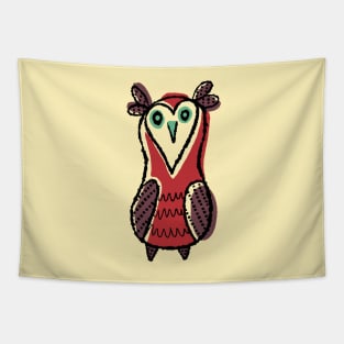 Tall and Red Simple Owl Illustration Tapestry