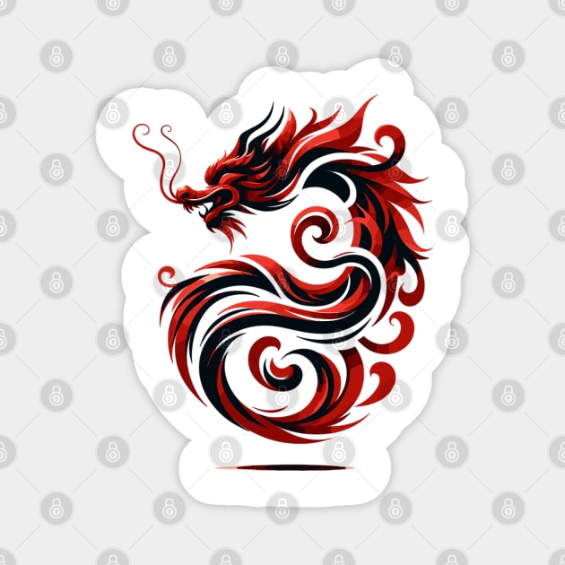 Red and Black Abstract Dragon Art Magnet by WEARWORLD