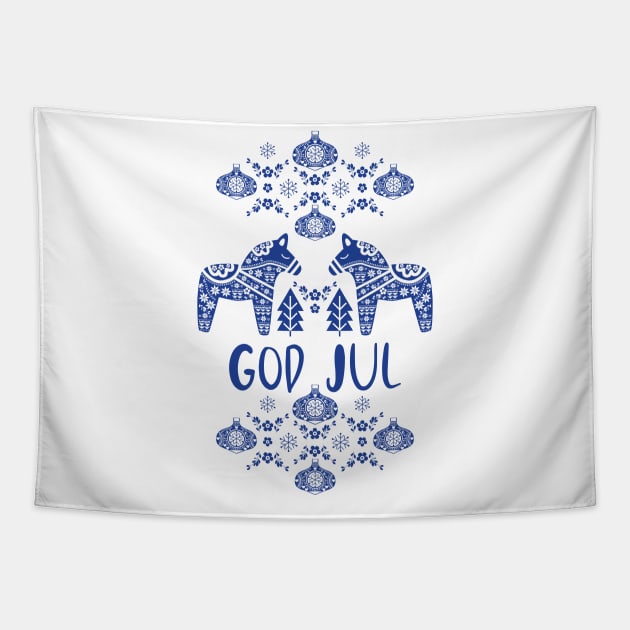 Swedish Dala Horses God Jul Tapestry by famenxt