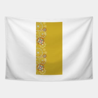 Gears, ships steering wheel, compass rose fun designs on yellow background Tapestry