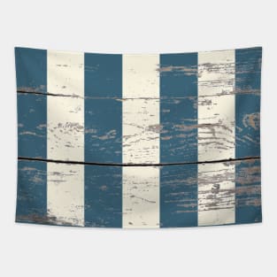 Preppy Woodgrain Beach Nautical Navy Blue and White Stripe Tapestry