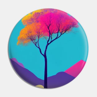 Lonely Tree Under A Blue Night Sky Vibrant Colored Whimsical Minimalist - Abstract Bright Colorful Nature Poster Art of a Leafless Tree Pin