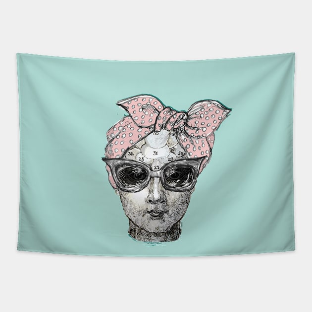 Phrenology head with scarf. Tapestry by FanitsaArt