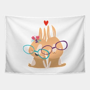 Bunny couple wearing glasses Tapestry