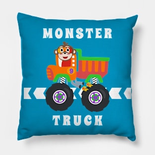 Cartoon vector of monster truck with little animal driver. Pillow