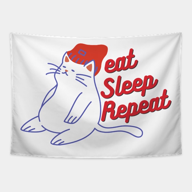 eat sleep repeat cat Tapestry by T-Vinci