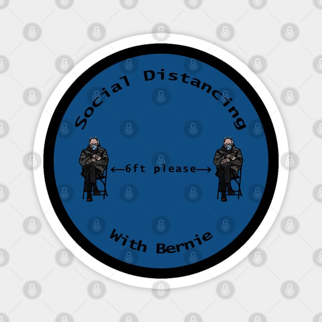 Social Distancing with Bernie Sanders Mittens on Round Background Magnet by ellenhenryart