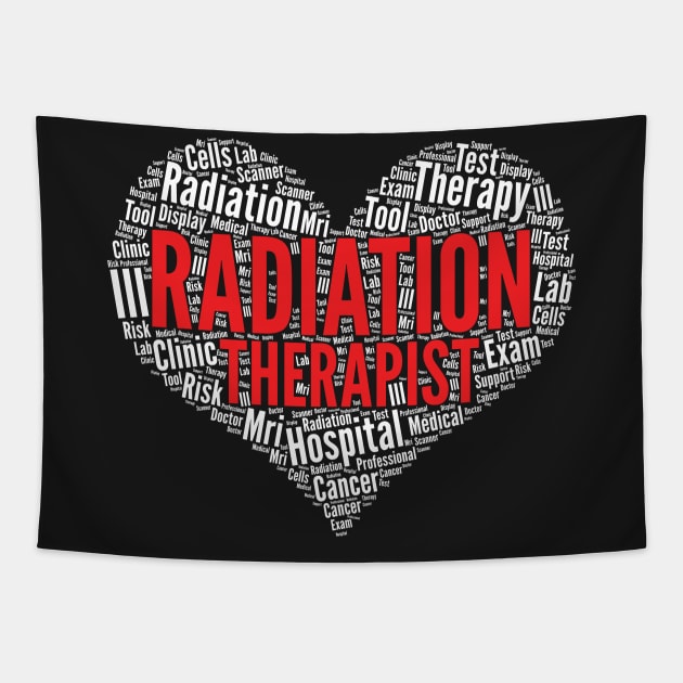 Radiation therapist Heart Shape Word Cloud Design product Tapestry by theodoros20