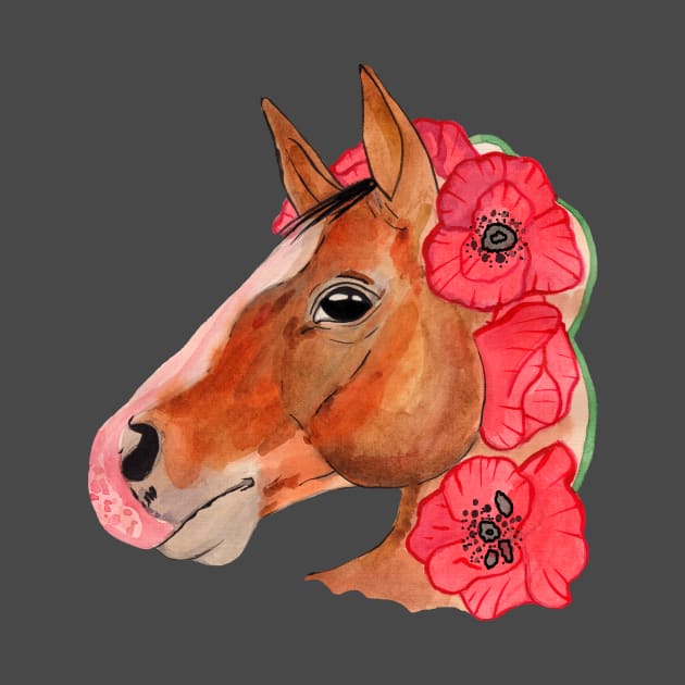 Horse and poppy flowers by deadblackpony