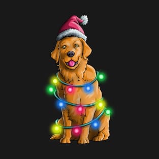 Golden Retriever Santa Funny Christmas Tree Lights For Dog Lover T-Shirt