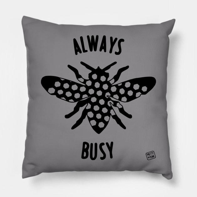 Always Busy Bee (B/W) Pillow by prettyinpunk