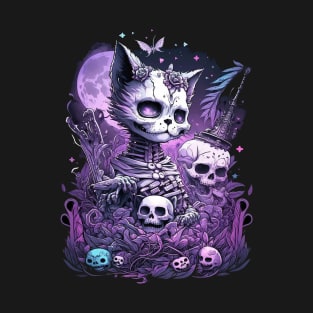 Pastel Goth Cat. Cute witchy goth cat and skulls T-Shirt