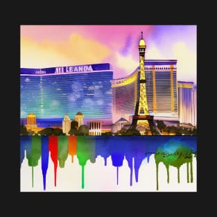 Las Vegas Skyline Ai Art Watercolor T-Shirt